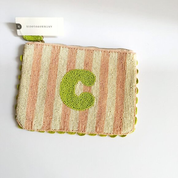 Anthropologie Beaded Zip Pouch Monogram "C" - Picture 1 of 5